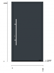 WYPRZEDAŻ: Drzwi wejściowe Thermo46, kolor antracytowy RAL 7016, wymiar 1195 x 2250 mm, otwierane do wewnątrz - lewe, wzór 010, pochwyt 38-2 stal nierdzewna INOX