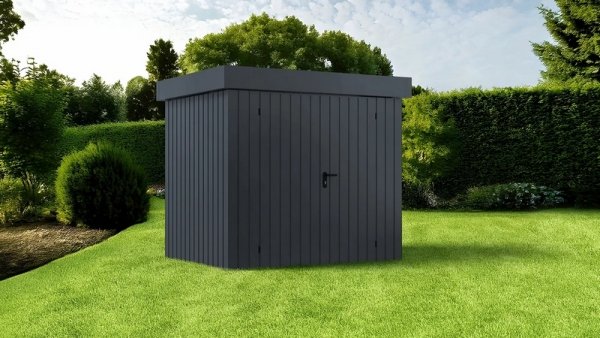 Metalowy domek narzędziowy EcoStar Euroline EFD 4 (214x166 cm) - dach płaski, kolor antracyt RAL 7016