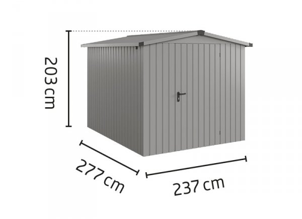 Metalowy domek narzędziowy EcoStar Euroline ESD 6 (214x262 cm) - dach dwuspadowy, drzwi 1-skrzydłowe, kolor szary aluminium RAL 9007