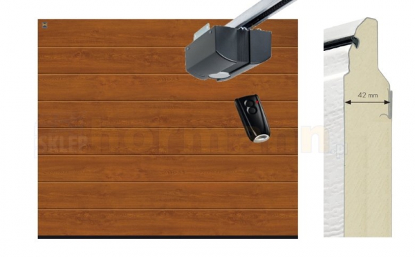 Brama automatyczna ISOMATIC 42 mm, 2500 x 2125, Przetłoczenia M, Woodgrain, antracyt RAL 7016, z napędem elektrycznym