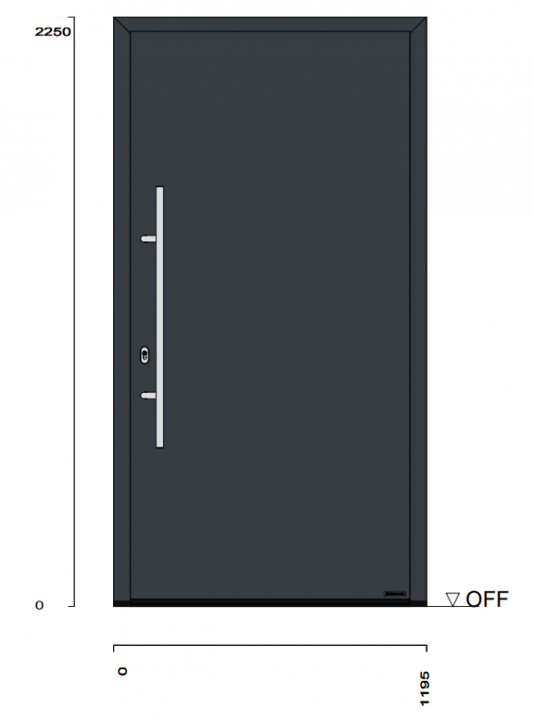 WYPRZEDAŻ: Drzwi wejściowe Thermo46, kolor antracytowy RAL 7016, wymiar 1195 x 2250 mm, otwierane do wewnątrz - lewe, wzór 010, pochwyt 38-2 stal nierdzewna INOX