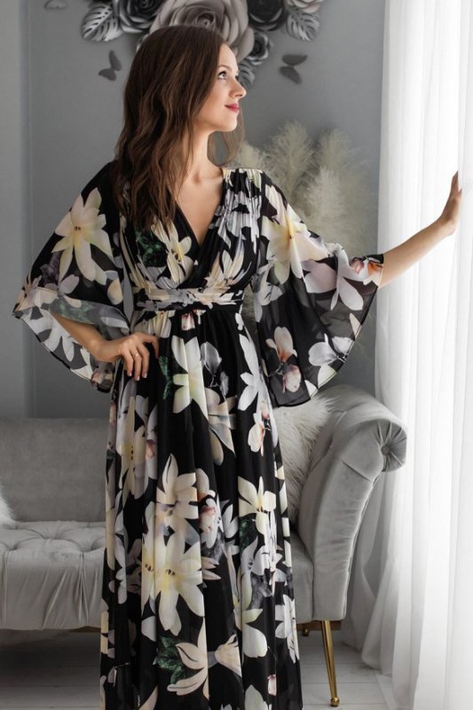 NATALIA FLOWERS SUKIENKA CZARNY 74001-2