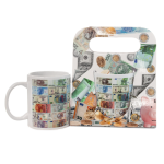 Kubek ceramiczny w ozdobnym opakowaniu PVC, banknoty