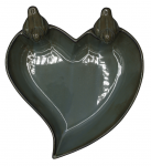 POIDEŁKO CERAMICZNE SERCE Z PTAKAMI ZIELONO-SZARE 31,5x30,5x13 cm