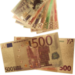 Zestaw 7 złotych banknotów EURO o nominałach: 500,200,100,50,20,10 i 5