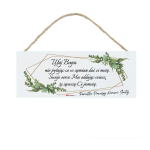 Drewniana tabliczka prostokąt wzbogacona lakierem UV Ufaj Bogu... Rozmiar 18x7,5 cm