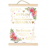 Pozłacany Dyplom A4 z drewnianymi listewkami Dyplom dla Najcudowniejszego Dziadka