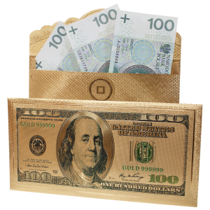 Złota koperta na banknoty 100 USD.