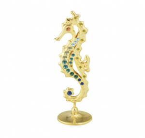 Pozłacana figurka z kryształkami STRASS Swarovski. Konik morski 3×10 cm, złoty