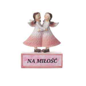 Figurka aniołki z tekstem na postumencie NA MIŁOŚĆ. 11x4.8x14.7 cm