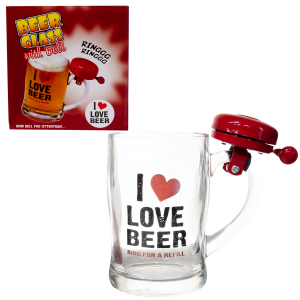 Kufel do piwa z napisem I LOVE BEER...z dzwonkiem , poj.400 ml