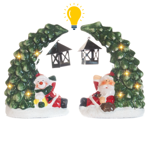 Figurka ceramiczna choinka z latarenką i oświetleniem LED. 2 wzory mix. 18 cm