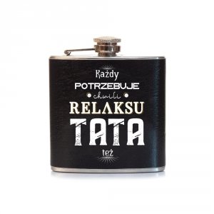 Piersiówka ze stali nierdzewnej z napisem Każdy potrzebuje chwili relaksu...