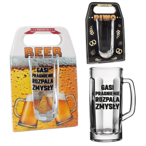 Kufel do piwa z napisem Gasi pragnienie Rozpala zmysły w ozdobnym opakowaniu , 500 ml