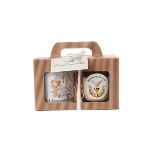 Zestaw prezentowy PIERWSZA KOMUNIA ŚWIĘTA  kubek hostia + świeca