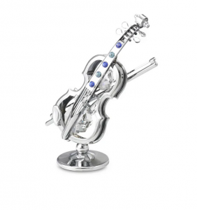 Posrebrzana figurka z kryształkami STRASS Swarovski. Skrzypce srebrne 8.5 cm