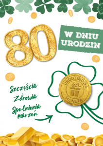 Karnet w Dniu 80 Urodzin z urodzinową monetą