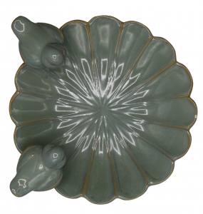 POIDEŁKO CERAMICZNE Z PTAKAMI MIĘTOWE DUŻE 25,5x25,5x12 cm