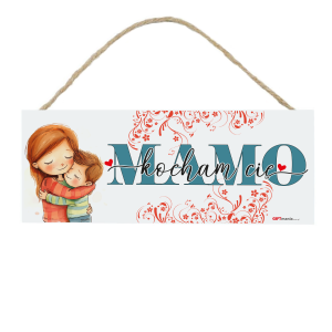 Drewniana tabliczka prostokąt wzbogacona lakierem UV z napisem Mamo Kocham Cię 18x7,5 cm
