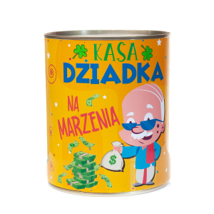 Skarbonka metalowa urodzinowa z napisem  Kasa DZIADKA na marzenia
