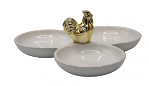 TALERZYK BIAŁY ZE ZŁOTĄ KURKĄ 20x20x8 cm