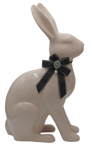 KRÓLIK CERAMICZNY BEŻOWY Z CZARNĄ KOKARDĄ MAXI 27x19,5x46,5 cm