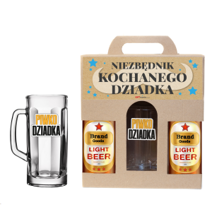 Zestaw prezentowy NIEZBĘDNIK DZIADKA.Dedykowany kufel do piwa 0,5 L z nosidłem na 2 butelki  Piwo Dziadka