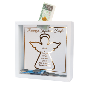 Pozłacana skarbonka MDF Pierwsza Komunia Święta