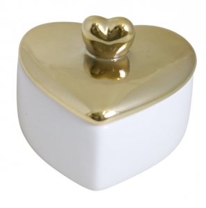 PUZDERKO CERAMICZNE SERCE BIAŁO-ZŁOTE DUŻE 11,5x10,5x8 cm