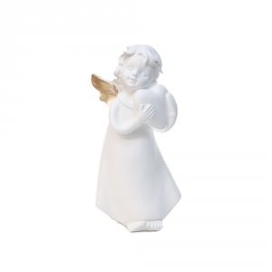 Aniołek gipsowy Mela, złote skrzydła , h 15 cm