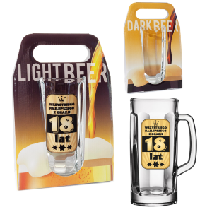 Kufel do piwa 18 lat w dwustronnym ozdobnym opakowaniu. 500 ml