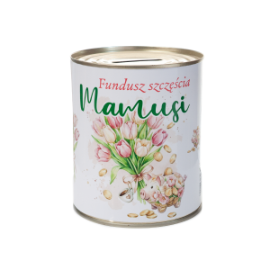 Skarbonka metalowa z napisem  Fundusz szczęścia Mamusi
