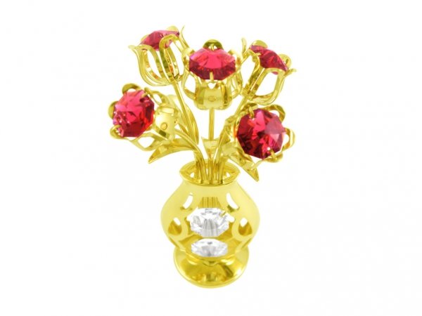 Pozłacana figurka z kryształkami STRASS Swarovski. Bukiet tulipanów . 6,3×11 cm