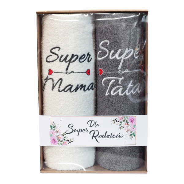 Zestaw prezentowy - ręczniki z haftem Super Mama i Super Tata