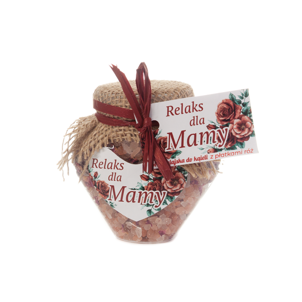 Sól himalajska &quot;Relaks dla Mamy&quot; z płatkami róż, pojemnik serce