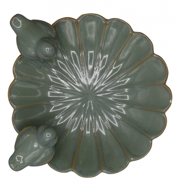 POIDEŁKO CERAMICZNE Z PTAKAMI MIĘTOWE DUŻE 25,5x25,5x12 cm