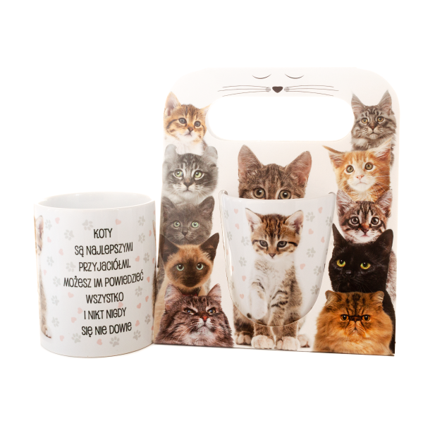 Kubek ceramiczny w ozdobnym opakowaniu z napisem &quot;Koty są najlepszymi przyjaciółmi...&quot;