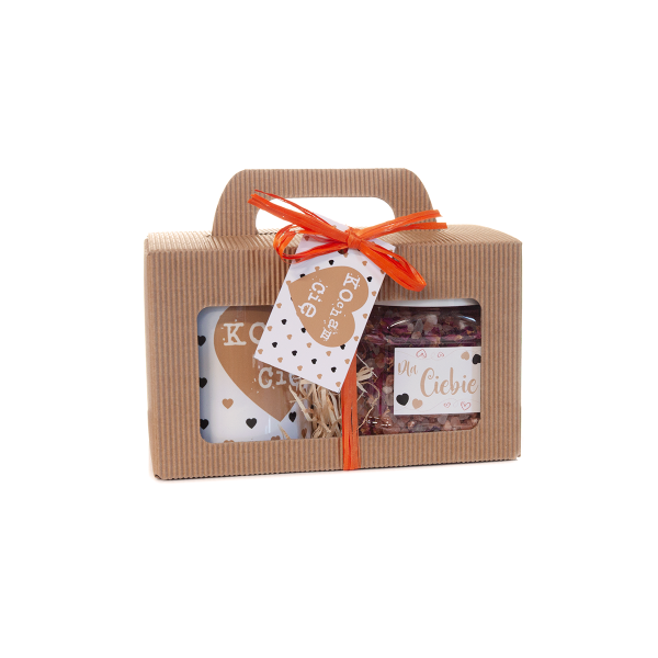 Zestaw WALENTYNKOWY  himalajska sól do kąpieli z płatkami róż + kubek "Kocham Cię"