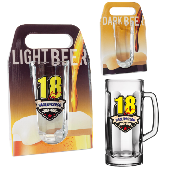 Kufel do piwa "18 lat" w ozdobnym opakowaniu. 500 ml