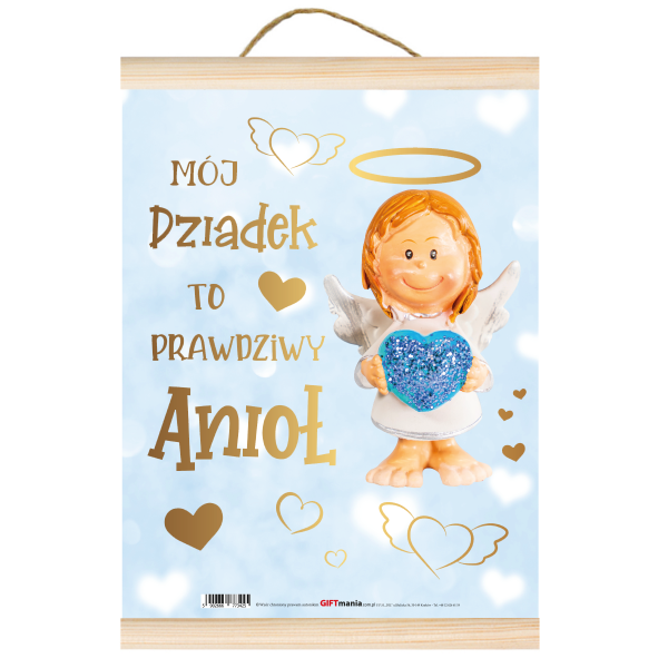 Pozłacany Dyplom A4 z drewnianymi listewkami &quot; Mój Dziadek to prawdziwy Anioł&quot;