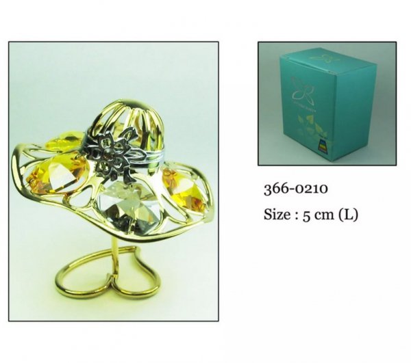 Pozłacana figurka KAPELUSZ z kryształkami STRASS Swarovski. wys. 4,5  cm.