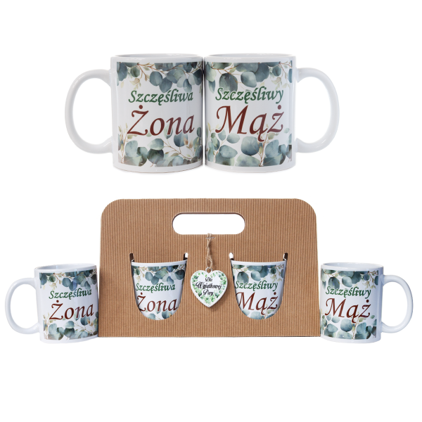 Komplet dwóch kubków w ozdobnym opakowaniu "Szczęśliwa Żona Szczęśliwy Mąż"