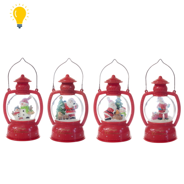 Kula wodna latarenka z motywem bożonarodzeniowym z oświetleniem LED, mix wzorów. 8x7.2x16 cm
