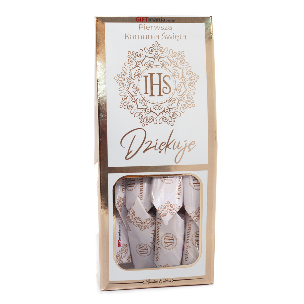 Pyszne krówki w złotym opakowaniu Pierwsza Komunia Święta - Dziękuję