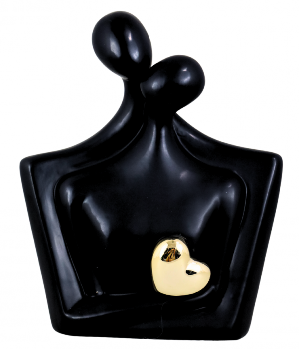 PARA CERAMICZNA CZARNA ZE ZŁOTYM SERCEM 18x8,5x21,4 cm
