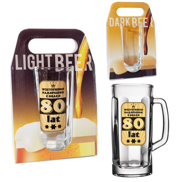 Kufel do piwa  "80 lat" w dwustronnym ozdobnym opakowaniu. 500 ml