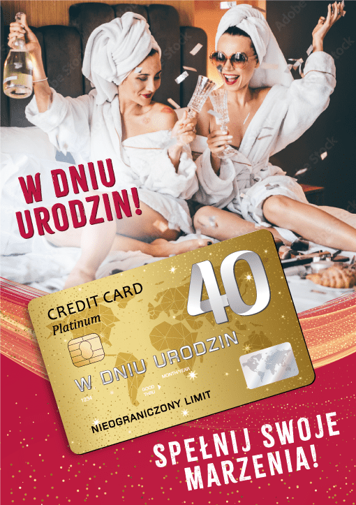 Karnet  Masz już 40  lat ze złotą kartą kredytową