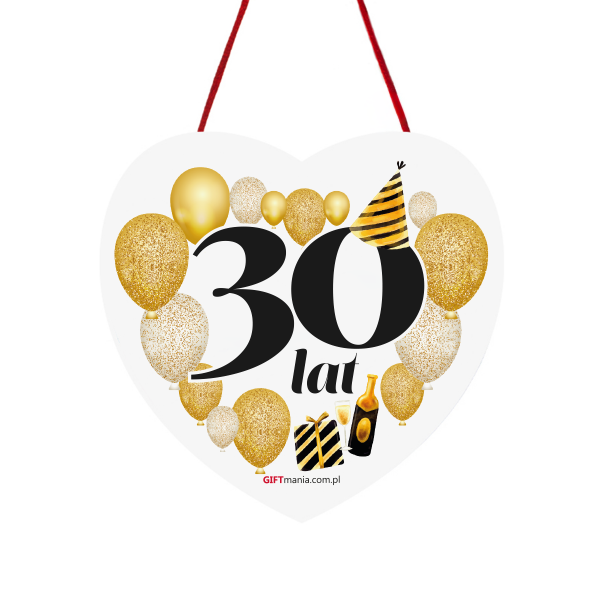 Drewniana tabliczka owal wzbogacona lakierem UV z napisem "30 lat". 12x12 cm