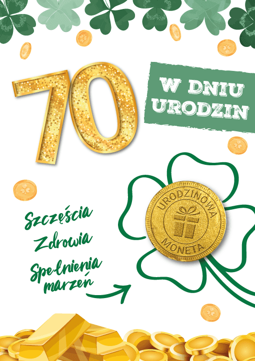 Karnet w Dniu 70 Urodzin z urodzinową monetą