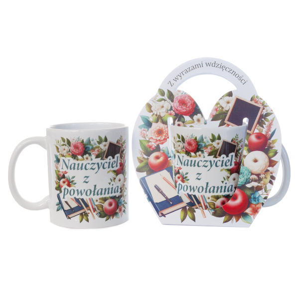 Kubek ceramiczny w ozdobnym opakowaniu z napisem "Nauczyciel z powołania"
